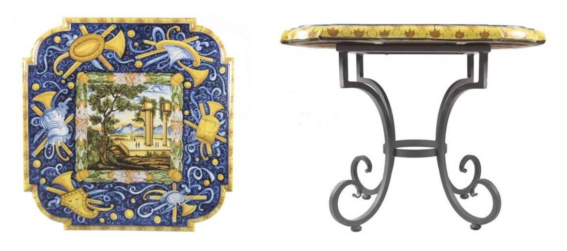 ceramic and wrought iron tables