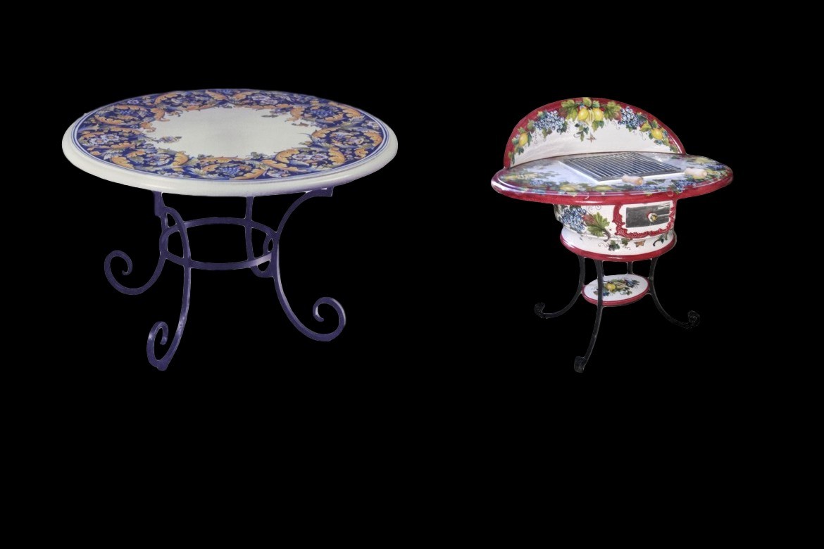 Ceramic and wrought iron tables